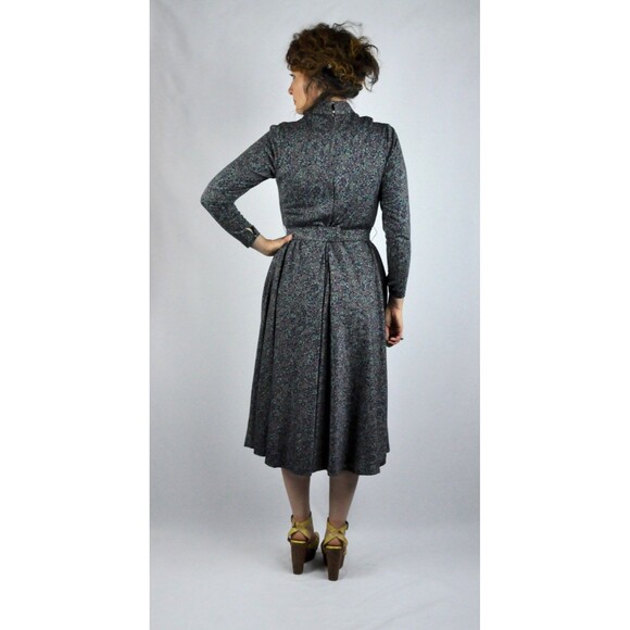 Vintage Asian WOOL Floral Dress Frog Closures Buttons Korean Mandarin Neck S M - Picture 5 of 5